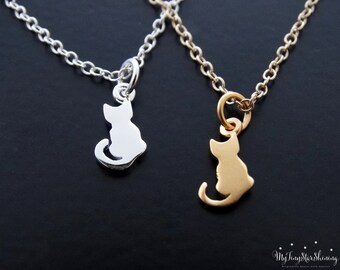 Cat Necklace Silver Cat Jewelry Pet Lover Necklace Cat Pendant Necklace Gold Cat 14k gold filled necklace or sterling silver
