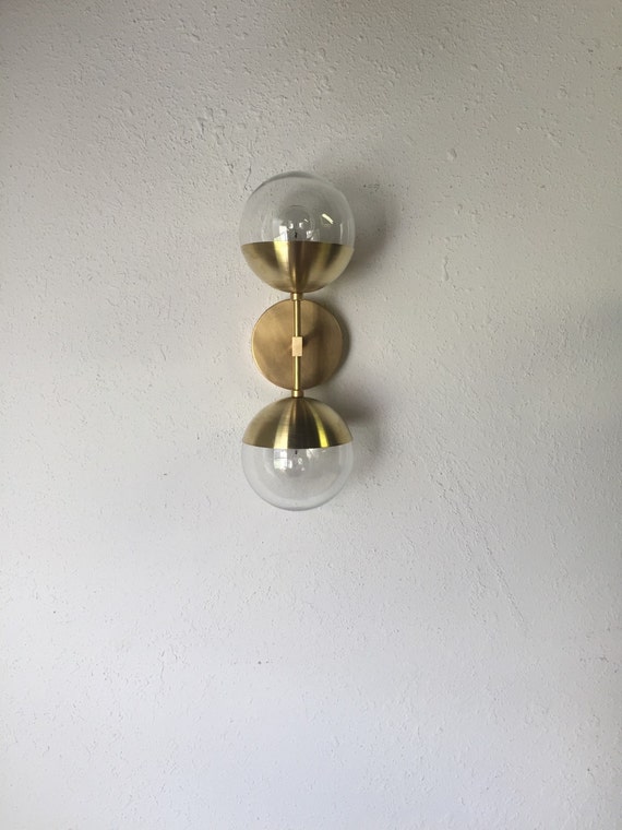 Modern Brass Light Duel modern brass wall sconce with glass