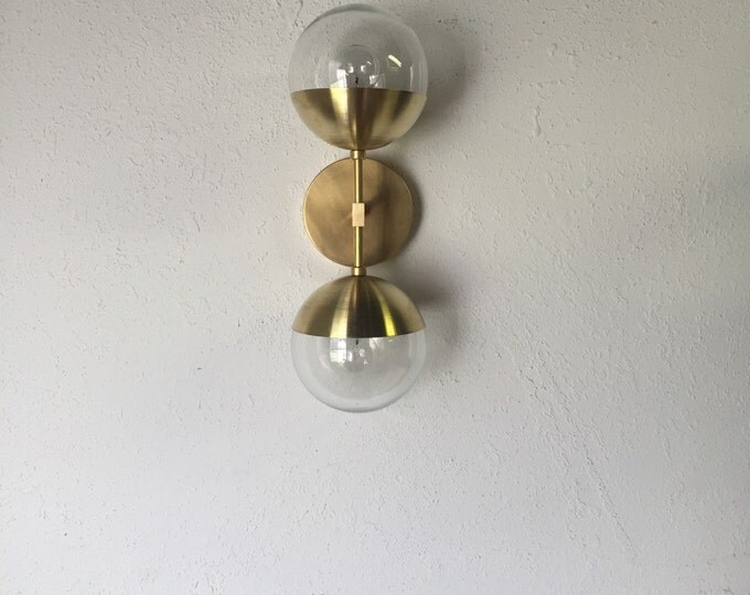 Modern Brass Light - Duel modern brass wall sconce with glass globes - Delphine