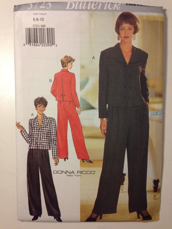 Butterick 3723 Sewing Pattern 90s UNCUT Misses Top and Pants by Donna Ricco Size 6-8-10