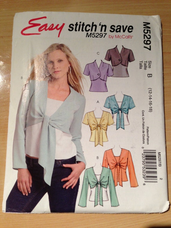 Misses Lined, Unlined Shrugs and Tank Tops McCalls Sewing Pattern 5297 Size 12-18 Uncut