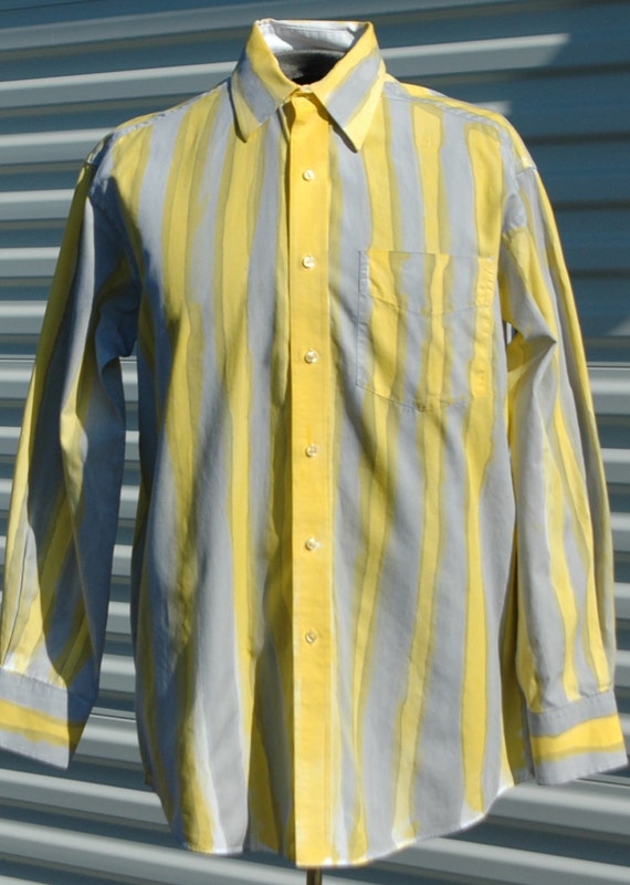 M Mens Steampunk Cotton Shirt Yellow and Grey by OLearStudios