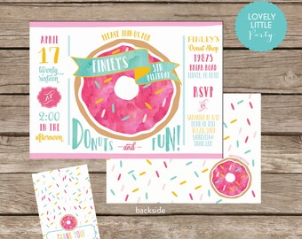 DIY Donut Birthday Invitation Kit - Invite AND Thank You Card included