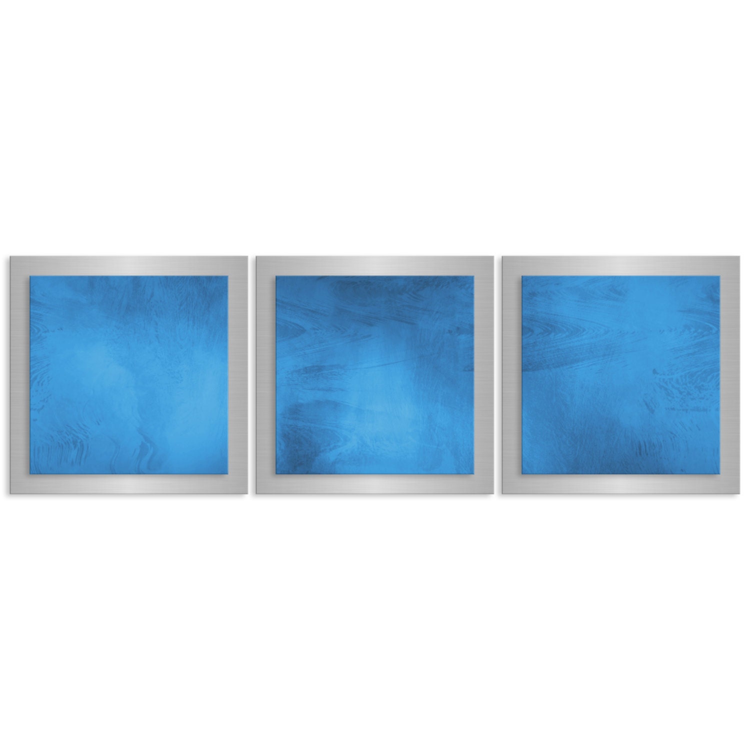 Minimalist Metal Wall Art 'Blue Essence' 38x12 in.