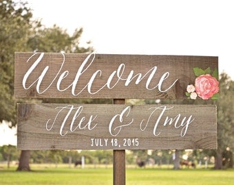 Wedding Welcome Sign, Wedding Calligraphy Sign, Flower Wedding Sign, Wooden Arrow Sign, Wedding Signage, Beach Wedding Sign