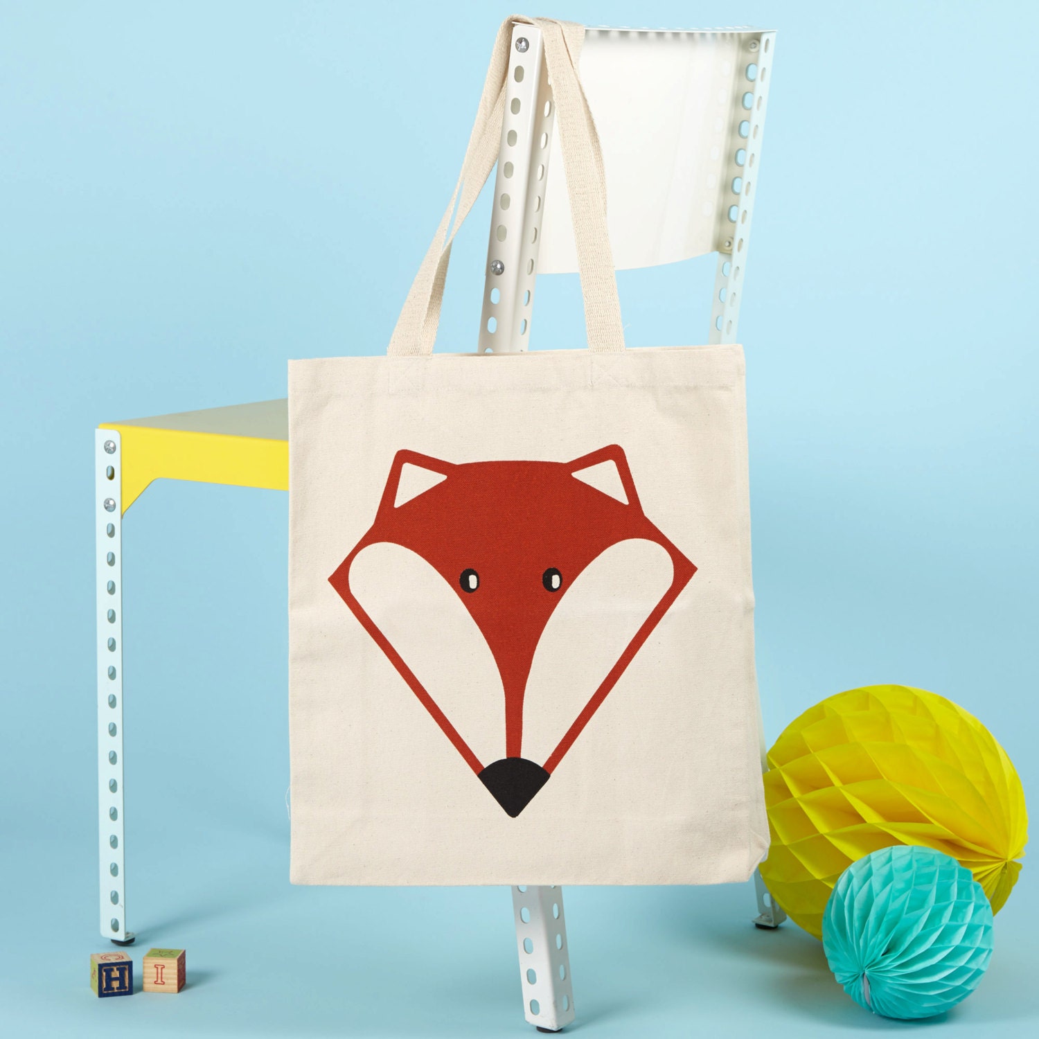 Fox Tote Bag Animals Screen Printed Canvas Long Handled
