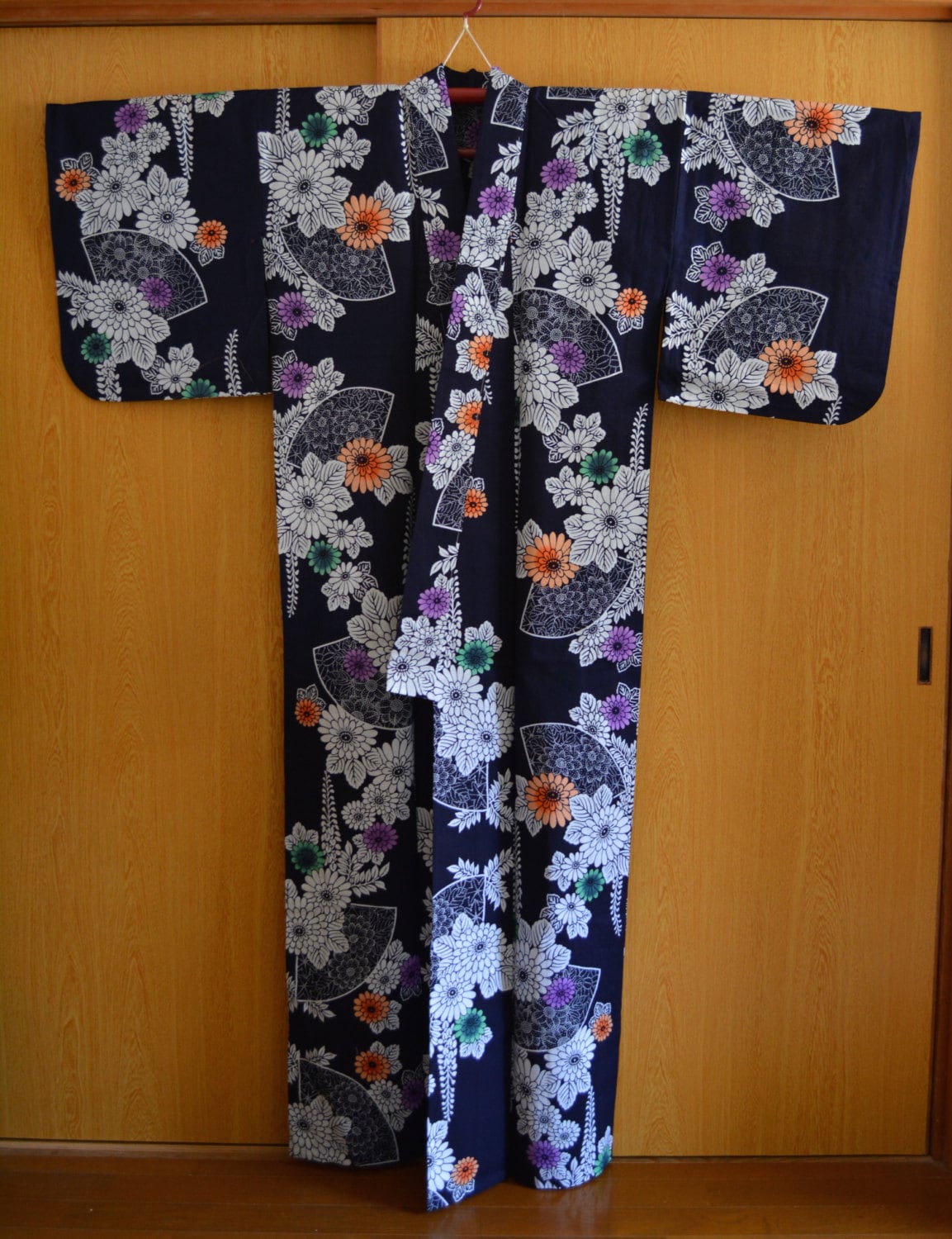 Dark blue cotton yukata vintage Japanese yukata robe kimono