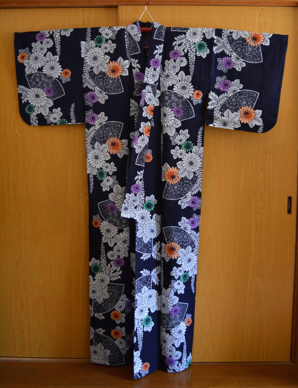 Dark blue cotton yukata vintage Japanese yukata robe kimono