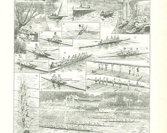 1922 Vintage boating poster Vintage rowing print Punting Rowing poster Row boat poster Boat decor Rowing decor Rowing gift boating gift