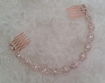 ROSE GOLD Bridal Headband Assemblage Crystal Hair Accessories Wedding Braided Gift Idea Classic Elegant Bride Hair Wreath Hair Combs