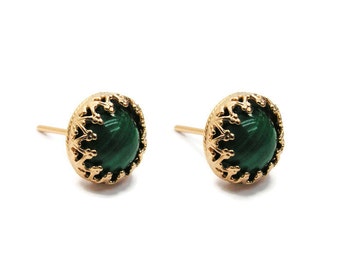 Malachite earrings. Gold gem earrings. gift for her, stud earrings, gem stud earrings. Gold green earrings. Gold posts. Gold studs