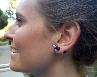 Colored Pencil Through Ear Earrings- Handmade Fake Gauge accessories, crafty, unique jewelry, trendy, art teacher