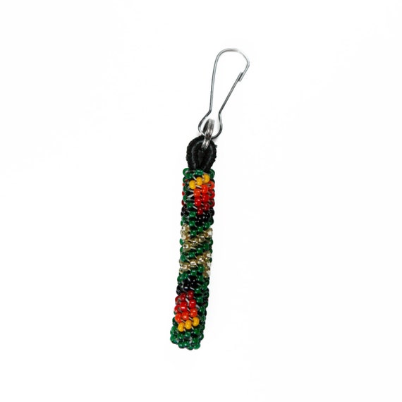 Dark Green Beaded Zipper Pull