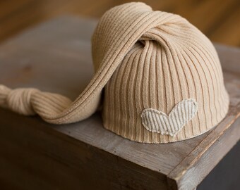 Newborn Hat, Upcycled Newborn Hat, Tan Newborn Hat, Neutral Newborn Hat, Knot Hat, Sleepy Time Hat, Newborn Photo Props, Newborn Photography