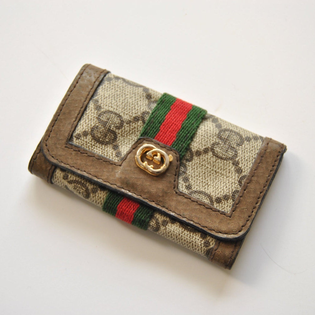 Gucci Key Holder Case in Monogram with Red and Green Stripe
