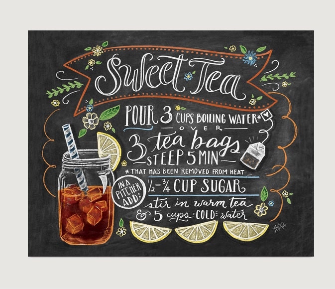 Chalkboard sign Art Print Sweet Tea Recipe Print Kitchen
