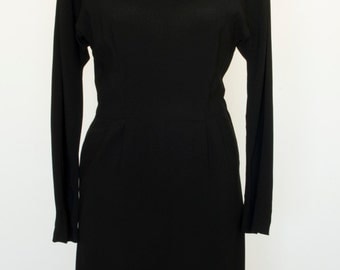 1950s Little Black Dress/Vintage Black Dress/Velvet Trim Black Dress/Petite Lady Modes Dress