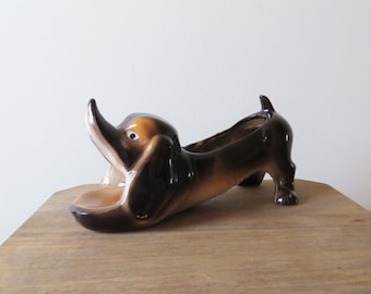 Vintage Dachshund Planter Mid Century Ceramic Dog Japanese Flower Pot