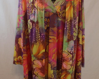 Vintage 60s Funky Floral Vanity Fair Robe Nightgown Gown Peignoir Set Size S