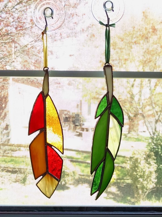 Stained Glass Feather Suncatcher Set Of By Stainedglassyourway