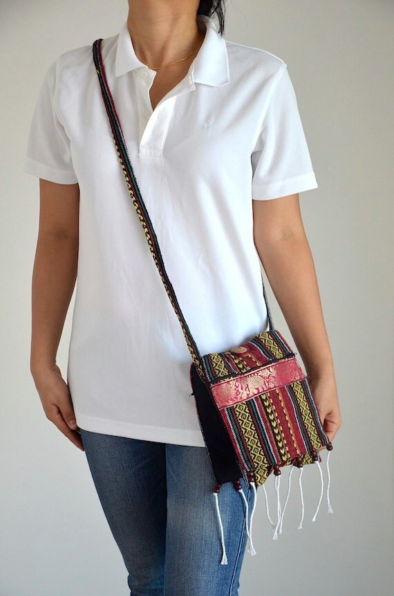 Travel Passport Bag Striped Small Crossbody Bag Hippie Cotton