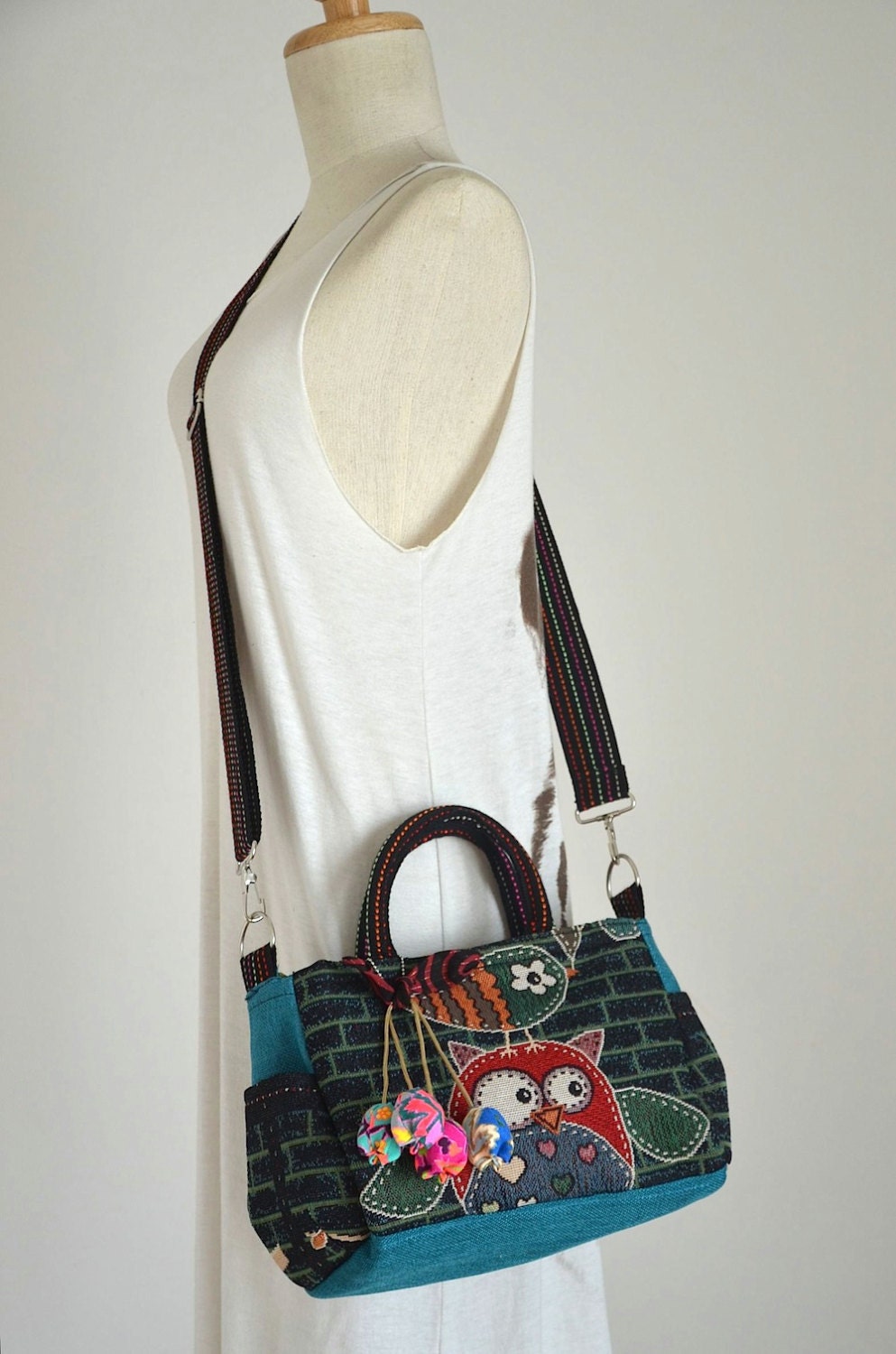 Vintage Hippie Style Handbag Owl Crossbody Bag Boho by Dollypun