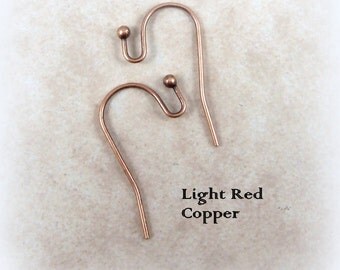 Earwires, NICKEL FREE Earrings Hooks - Light Red Copper, Hook with Ball Ear Wires - Copper Earring Hooks - 22mmx11mm - Select Qty.