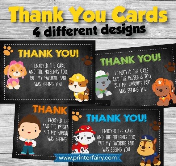 Paw Patrol Thank you cards Paw patrol thank you by PrinterFairy