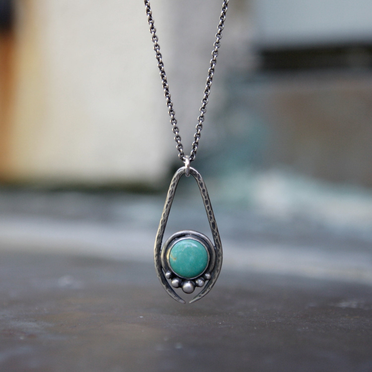 American Turquoise Necklace Oxidized Sterling Silver