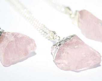Rose Quartz Necklace, Raw Crystal Necklace, Rough Cut Rose Quartz, Chunky Necklace, Raw Rose Quartz, Crystal Necklace, Rose Quartz Jewellery