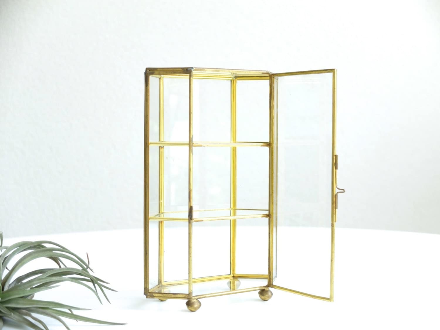 Vintage brass and glass display small chest