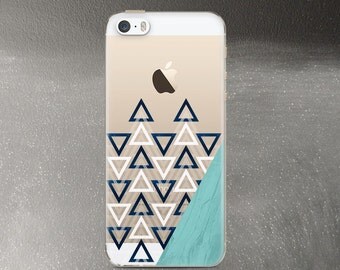 Transparent iPhone 5s Case, Triangles iPhone SE Case Clear, Geometric iPhone 5 Case Rubber TPU