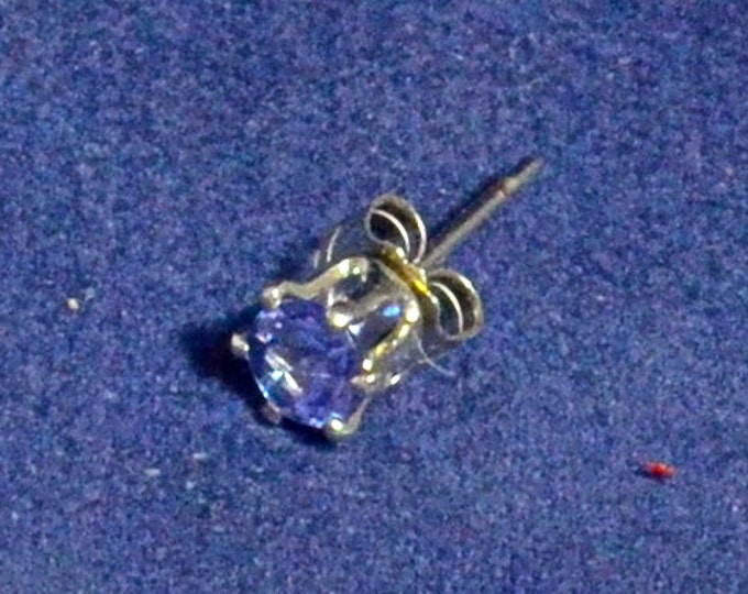 Man's Tanzanite Stud, Small 4mm Round, Set in Sterling Silver E966M