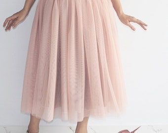 Pink Beige Tulle Skirt- Soft Tulle Skirt, Adult Tutu