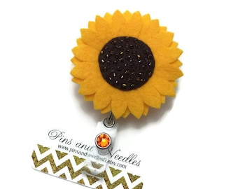 Sunflower ID Badge Reel - Fall Badge Reel - Flower Badge Holder - Designer ID Badge - Yellow Sunflower ID Badge Reel