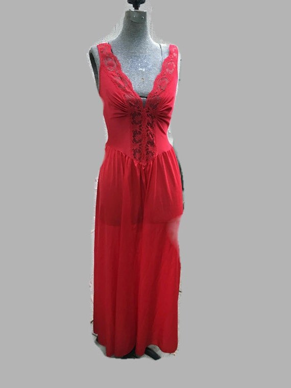 Vintage Olga Negligee Red Nylon & Lace M by CallMeCleverVintage