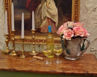 Pair White Wine Glasses 1/12 Scale Miniature Dollhouse Accessory
