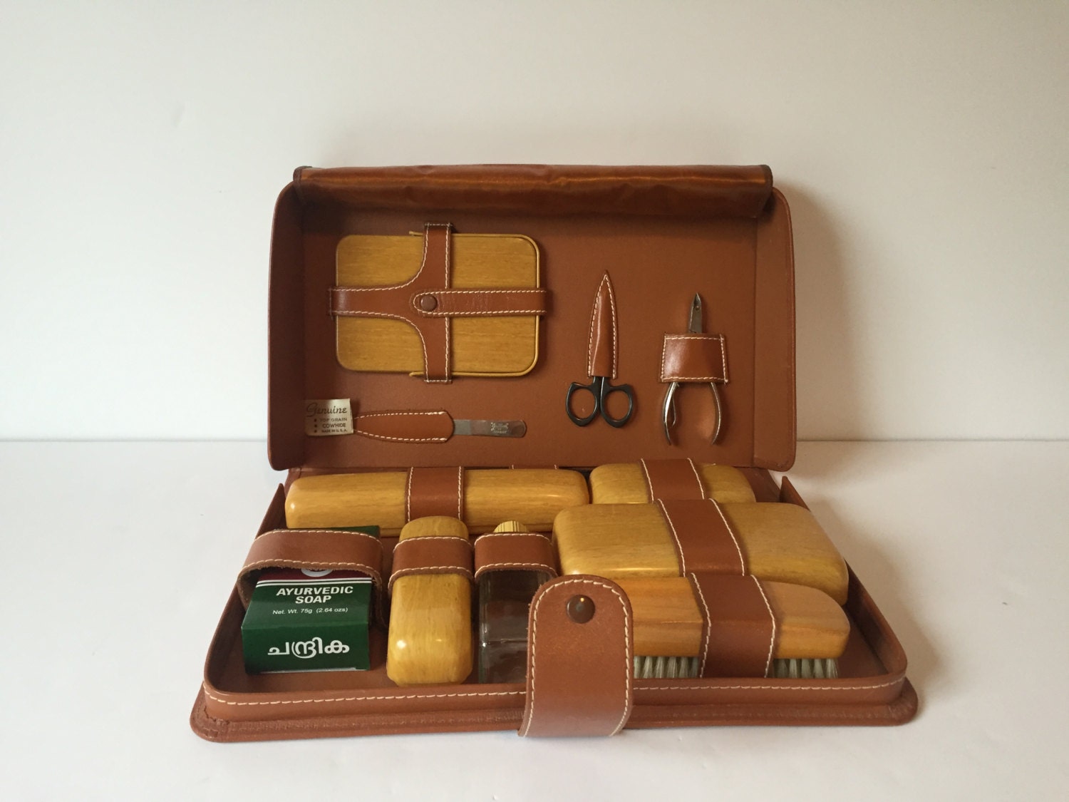 mens leather shaving kit travel case