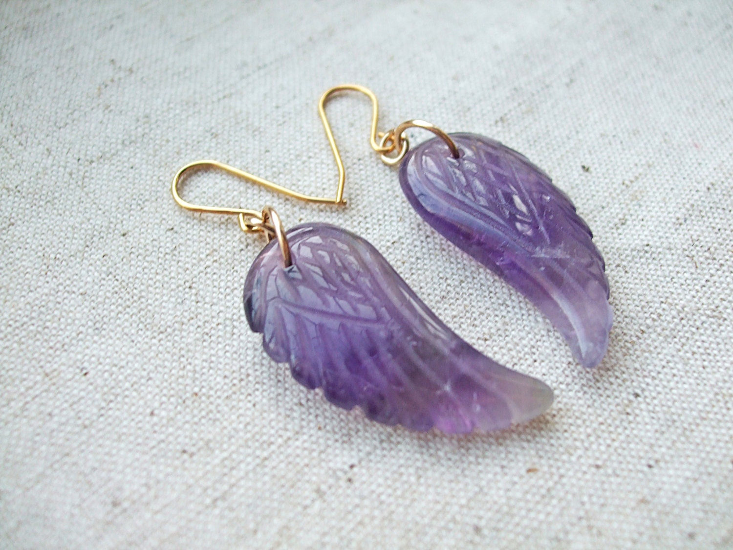 Amethyst Large Angel Wing Earrings 9 carat by AuroraGemBoutique