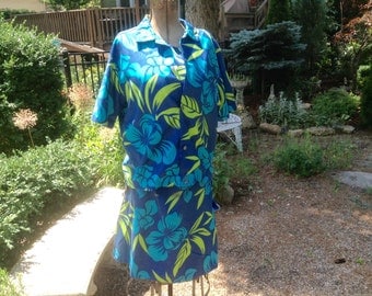 1960s Vintage Hawaii Print Dress Matching Jacket Rhapsody by Glazier
