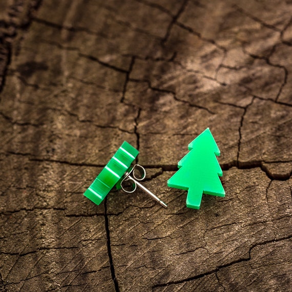 Christmas Tree - Green Acrylic Studs on Surgical Steel Posts.