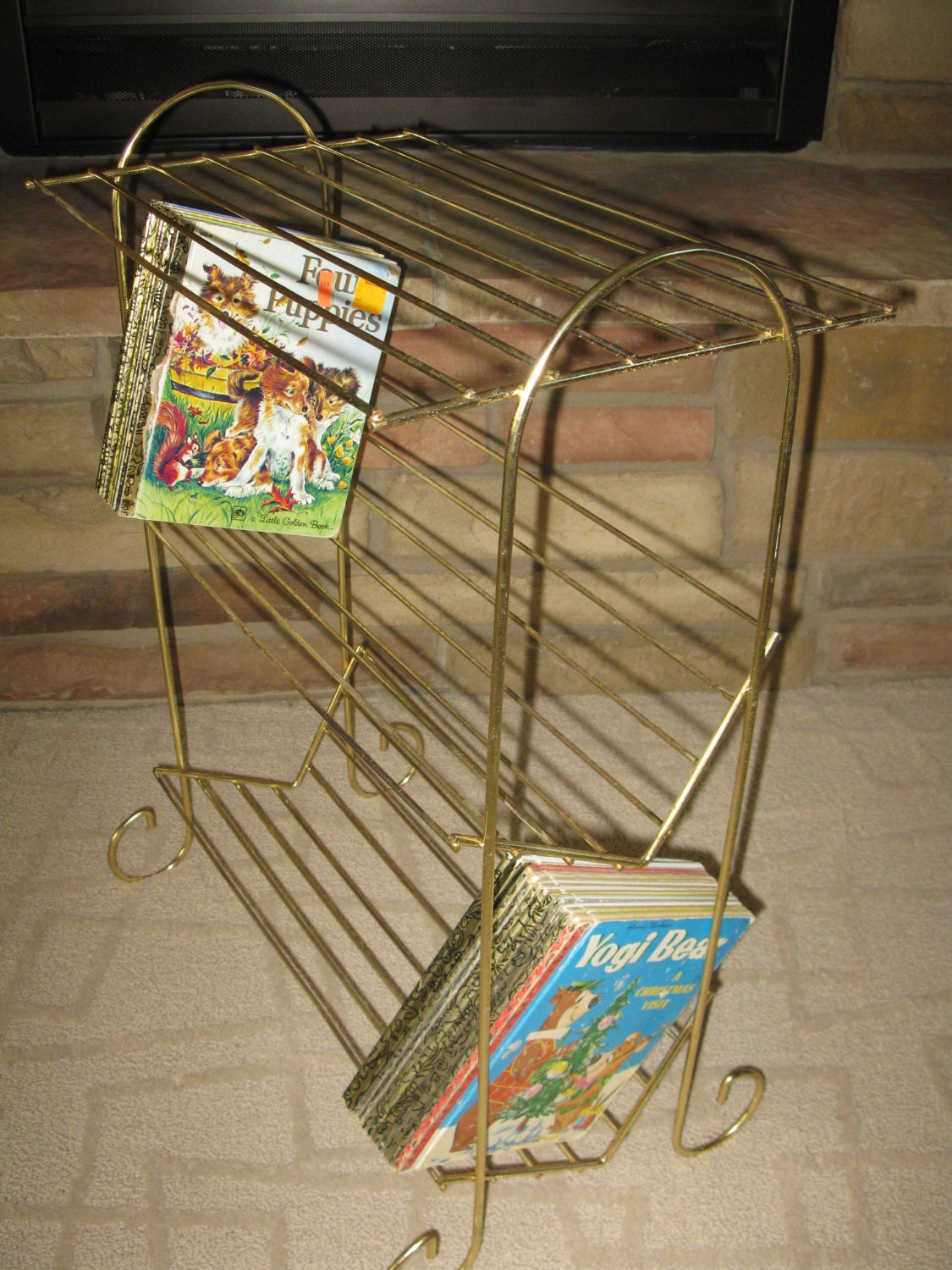 Metal Wire BOOK shelf book stand gold tone Mid century