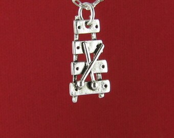 Xylophone, Marimba, Vibraphone, Mallet Percussion Musical Instrument 3D Pendant Jewelry 925 Sterling Silver Front Ensemble, Pit - Charm Only