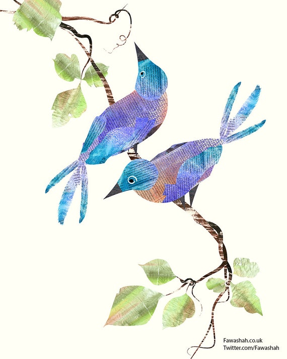 blue birds print 8 x 10 limited edition bird illustration blue birds print 8 x 10 limited edition bird illustration