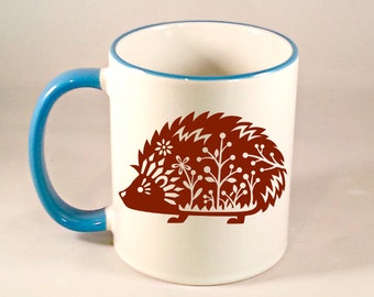 Whimsical Hedgehog Coffee Mug, Funny Coffee Mug, Cute Hedgehog Coffee Cup, Hedgehog Mug, Sublimated 11 oz 4 Colors, Handle & Rim