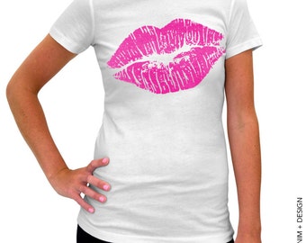 Lips Slouchy Tee Lipstick Kiss Valentine's Day by DentzDenim