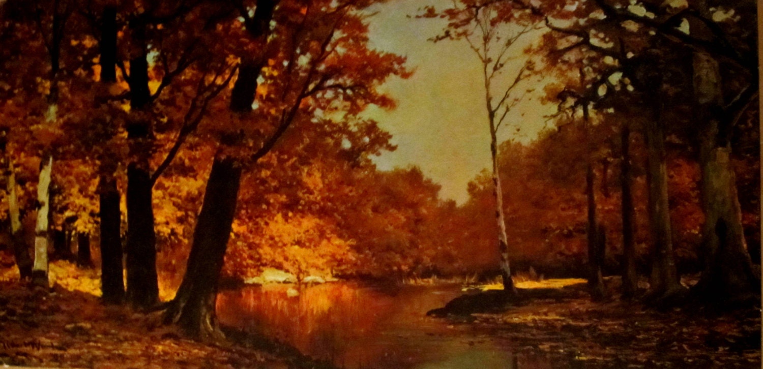 Robert Wood Autumn Bronze Forest Creek Scene Painting Artwork