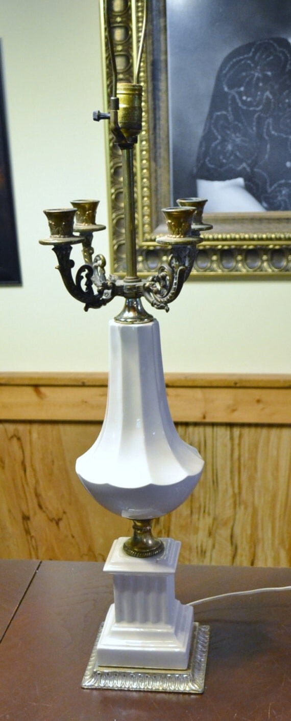 Hollywood Regency Table Lamp Candelabra Brass Ceramic Period