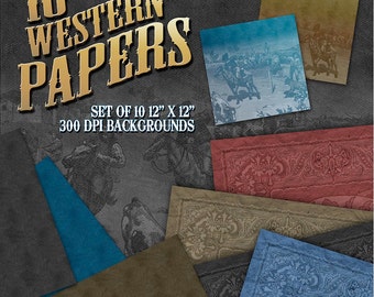 Western Printable Paper: Digital Papers, Western Scrapbook, Bandana Papers, Western Clip Art, Western Clipart, Cowboy - Instant Download
