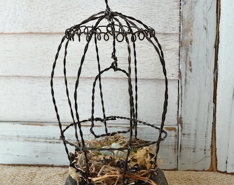 Wire Work Fil de Fer Birdcage with Hand Made Nest